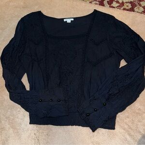 Black Embroidered Long Sleeve Top
